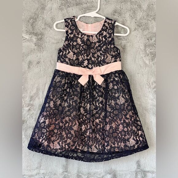 EUC Bonnie Jean Navy Lace Dress with Pink  Liner Size 3T - Picture 1 of 6